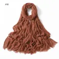 Women solid color crinkled rayon scarf with tassels, soft breathable fashion hijab. - Style 18