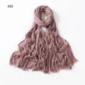 Dusty pink rayon crinkle scarf with frayed fringe edges, soft and breathable modal hijab. - Style 20