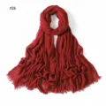Red Rayon Crinkle Scarf Solid Color Soft Lightweight Breathable Tassel Neck Wrap For Women - Style 26