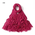 Women's Wrinkled Solid Color Rayon Scarf Rose Red Tasselled Breathable Soft Headscarf - Style 28
