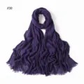Solid color dark purple rayon scarf with wrinkled texture and fringe ends for women daily - Red and White Retro