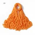 Solid orange rayon wrinkled scarf with frayed ends, soft and breathable women head accessory. - Blue-Green Floral