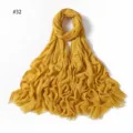 Solid color rayon scarf for women with pleated design and frayed fringe ends soft breathable - #32