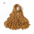 Solid color crinkled rayon scarf with fringe detail, breathable and soft, khaki color. - #33