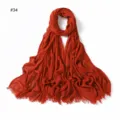 Women solid crinkle rayon scarf breathable soft lightweight tassel neck wrap stylish accessory - #34