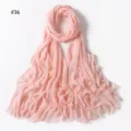 Pink crinkle rayon scarf with fringe, soft breathable solid color variant for women daily wear. - #36