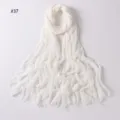 White solid color rayon crinkled scarf with fringe edge, soft and lightweight daily wear - Colorful Tie-Dye