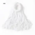 White wrinkled rayon scarf for women, solid color soft breathable lightweight fringe shawl. - #38