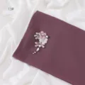 Detailed view of dark purple chiffon hijab scarf featuring sparkling crystal flower brooch design. - 13# / 1.8m