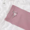 Close-up detail of the elegant chiffon scarf with sparkling rhinestones and floral patch. - 14# / 1.8m