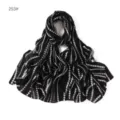 Elegante foulard lungo in chiffon a pois neri e bianchi da donna vista dettaglio. - 253#