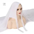 Solid white chiffon strap headscarf for women breathable hijab and elegant long veil wrap - 10#