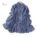 Blue chiffon shawl scarf with rhinestone chain details, elegant long hijab wrap for women. - 5#