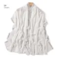 White chiffon shawl with crystal rhinestone chains, elegant cream cape scarf for women. - 6#