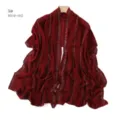 Wine-red rhinestone chiffon hijab scarf with sparkling crystal stripes for women daily wear. - 9#