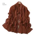 Detail view of caramel chiffon hijab scarf with silver hot drill rhinestone stripes elegant. - 21#