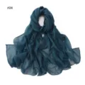 Dark teal voile scarf with sparkling gold dots, lightweight breathable fabric for women detail view. - Deep Blue-Green