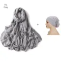 Ensemble de foulard en modal gris et bonnet hijab assorti pour femmes, léger et doux. - Gris clair