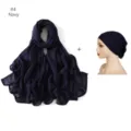 Grand foulard en modal et bonnet élastique assorti, ensemble hijab bleu marine élégant. - Bleu Marine
