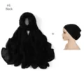 Ensemble long foulard en modal noir et bonnet assorti, montrant texture et style. - Noir