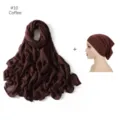 Ensemble écharpe longue en modal café et bonnet tubulaire élastique, détail doux. - Café