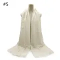 Beige solid color cotton blend scarf with fringe, breathable large shawl for women style. - Geometric #5