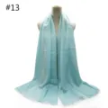 Light blue TR cotton large breathable scarf with fringe detail, solid color variant. - Style 13