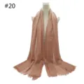 Solid color breathable cotton blend shawl scarf with short tassels, elegant detail view. - Style 20