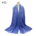 Blue cotton scarf for women, lightweight breathable long solid color shawl with short tassels. - Style 21