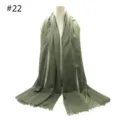 Olive green cotton linen tassel scarf detail shot, breathable solid color shawl. - Style 22