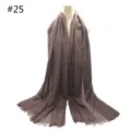Solid color cotton linen scarf with short tassels, large breathable wrap for daily wear. - Style 25