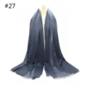 Dark blue cotton blend scarf detail, soft breathable fabric with short fringe design. - Style 27