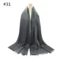 Solid color TR cotton scarf with short fringe, large breathable shawl in dark grey. - Blue-Green Floral