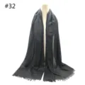 Classic black solid color cotton blend scarf with fringed edges, breathable and versatile. - #32