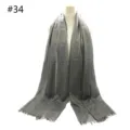 Grey solid color lightweight breathable cotton blend scarf with fringe detail for women. - #34