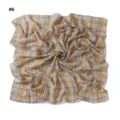 Detail view of the retro plaid print chiffon square scarf, elegant accessory for women. - US Size 6