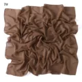 Detailed view of the brown chiffon square scarf showing lightweight fabric texture and soft drape. - #7