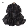 Plaid printed pearl chiffon long scarf, elegant sun-protection shawl and versatile fashion hijab. - Style #11