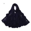 Dunkelblaue Strass Jersey Hijab Schal, elastisches atmungsaktives Baumwoll Tuch Damen. - 2# Dunkelblau