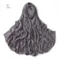 Solid color pleated stretch hijab scarf for women, breathable jersey Muslim head wrap daily. - Gray