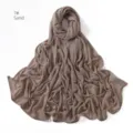 Women solid color crinkle hijab jersey breathable stretch head wrap scarf sand color daily wear - Sand