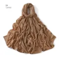 Plain pleated hijab scarf detail view, comfortable breathable material, elegant camel color design. - Camel
