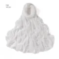 White pleated stretch jersey hijab detail, breathable crinkle Muslim scarf texture close up. - White