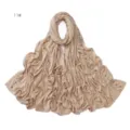 Close-up details of shimmering rhinestone crystal ice flower patterned beige hijab scarf fabric. - 11# Khaki