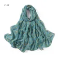 Dettaglio sciarpa in chiffon floreale blu, foulard leggero ed elegante, stampa vintage morbida. - Stile 214#