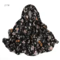 Foulard in chiffon con stampa floreale vintage da donna, elegante sciarpa lunga nera. - Stile 217#