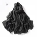 Dunkelgrauer geknitterter Leinen-Gaze-Schal mit fransigen Quasten, atmungsaktives einfarbiges Tuch. - 2#