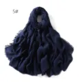 Solid color dark blue linen gauze scarf shawl, breathable frayed edge wrap for women. - Dark Blue