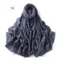 Solid color cotton linen scarf with frayed edges, soft breathable shawl for women daily wear. - Dark Blue