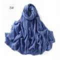 Solid color cotton linen breathable gauze scarf shawl sun protection tassel head wrap detail - Blue